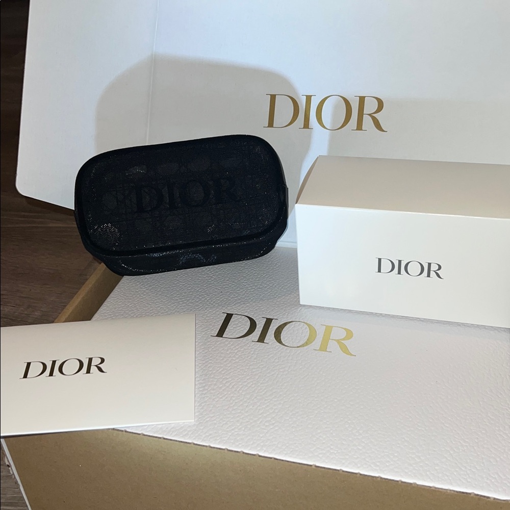 Dior Beauty Black Mesh Makeup Bag Cosmetic Pouch